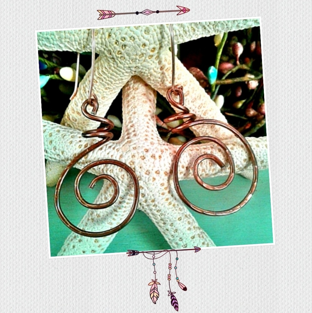 HANDCRAFTED ANTIQUED COPPER SWIRL EARRINGS